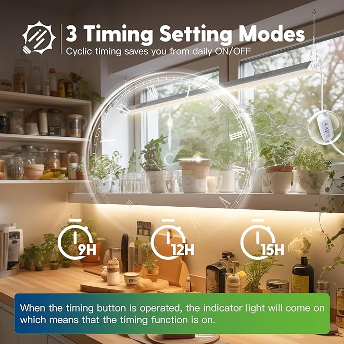 FREELICHT 1 Pack 4ft LED Grow Light with Timer, 60W (350W Equivalent), Sunlike Full Spectrum Integrated Plant Light for Hydroponic Indoor Plant Seedling Veg and Flower, Plug in with 3 Timing Modes