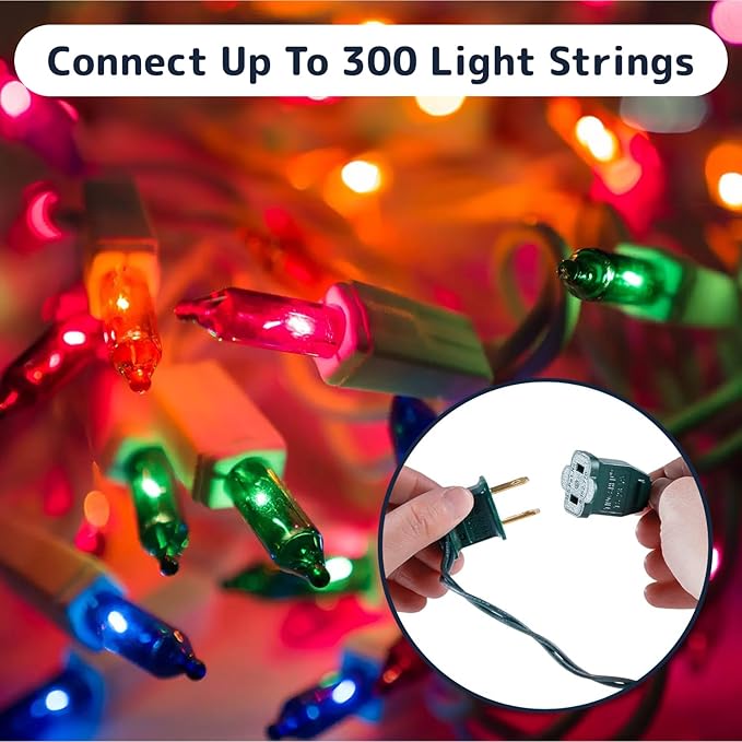 PREXTEX Multicolored Christmas Lights with Green Wire, 60 Feet, 300 Light, Twinkling Lights Indoor or Outdoor, String Twinkle Lighting for Christmas Tree Decorations