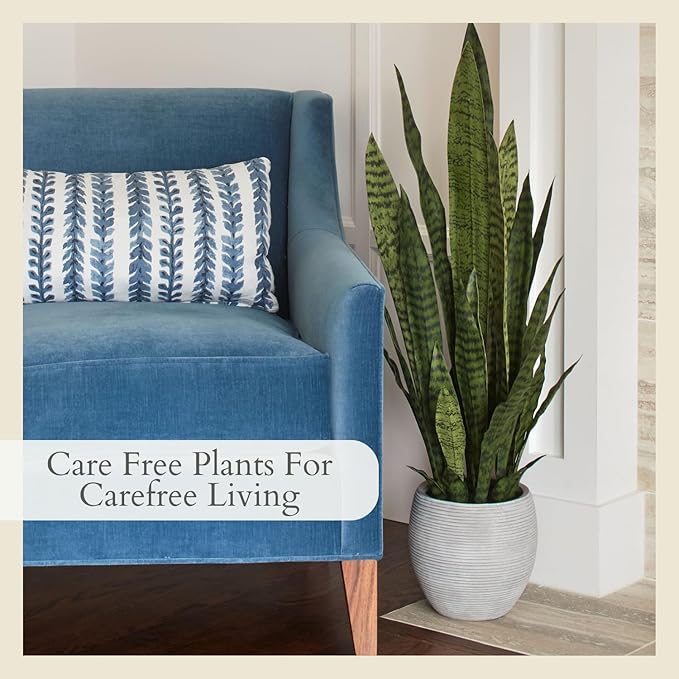 CG Hunter Faux Snake Plant, Premium Artificial Indoor Plant Stands 40” Tall and Enhances Interior Design, Lifelike-Leaves Create Realistic Natural Appearance, Grey Planter Pot Included