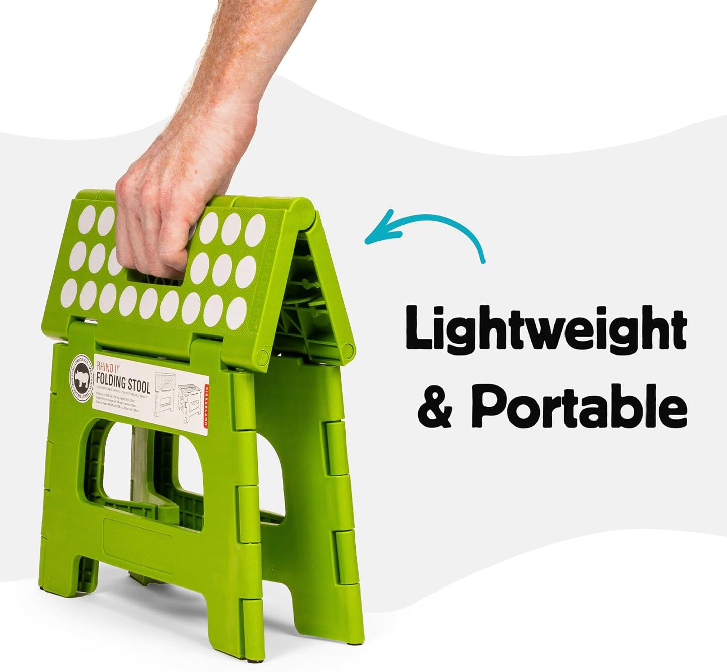Kikkerland Rhino Foldable Step Stool – Holds Adults up to 300 Lbs, Best for Kitchen & Bathroom – Collapsible, Portable, Lightweight Stepping Stool with Sturdy, Non-Slip Design – Green, 8”