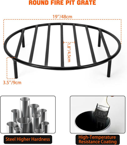 onlyfire Round Fire Pit Grate with 4 Legs for Outdoor Campfire Grill Cooking, 19 Inch