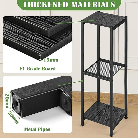 Extra Tall Plant Stand Indoor,40 Inch Plant Stands,3 Tier Metal Plant Stand with Heavy Duty Wood and Metal Mesh Shelf,Black