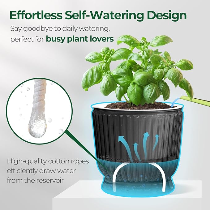 T4U 4.8 Inch Self Watering Plant Pot, 4 Pack Self Watering Pots, Self Watering Planter with Reservoir, Small Self Watering Pots for Indoor Plants, African Violets (4 Pack 4.8", Translucent Gray)