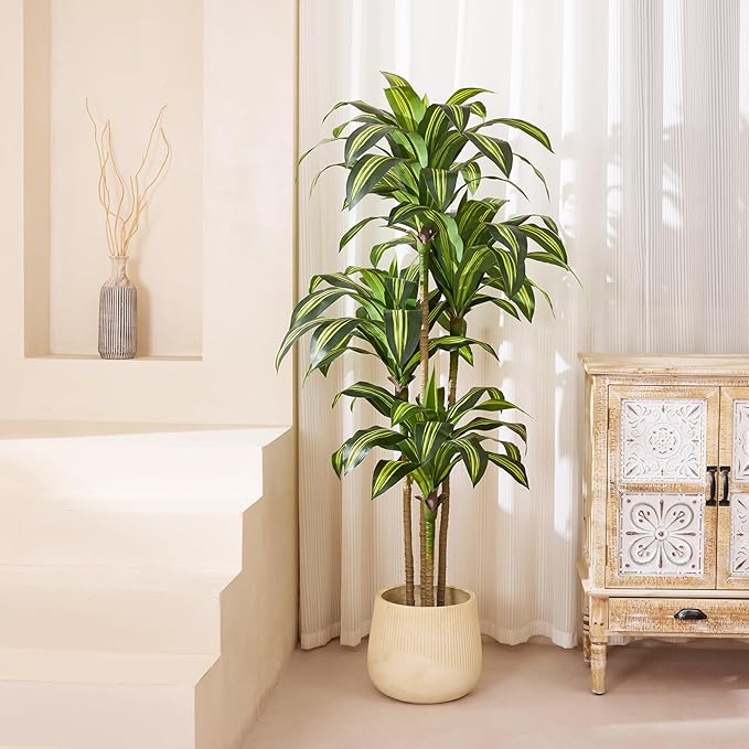 Artificial Dracaena Tree 6FT Tall Fake Tree - Faux Indoor Plant with UV Resistant Potted Design - Realistic Large Artificial Plants for Home Living Room Office Decor Indoor