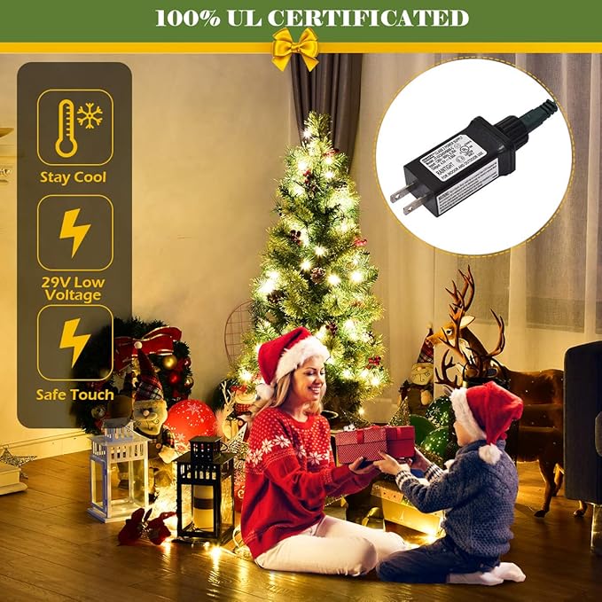 GOFLAME 3ft Prelit Pathway Christmas Tree with 40 LED Lights, Artificial Christmas Tree with Metal Stand, 100 Branch Tips, Pine Cones and Red Berries, Entrance Tree for Indoor and Outdoor Decoration