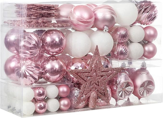 XmasExp 99-Pack Christmas Ball Ornaments Assorted Shatterproof Christmas Tree Decorations with Hand-held Gift Package for Xmas Tree,Home,Party(Baby Pink)