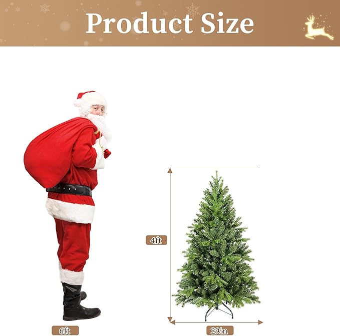 4ft Artificial Christmas Tree,North Valley Spruce Xmas Tree Easy to Assemble for Home Decoration Holiday Celebrations
