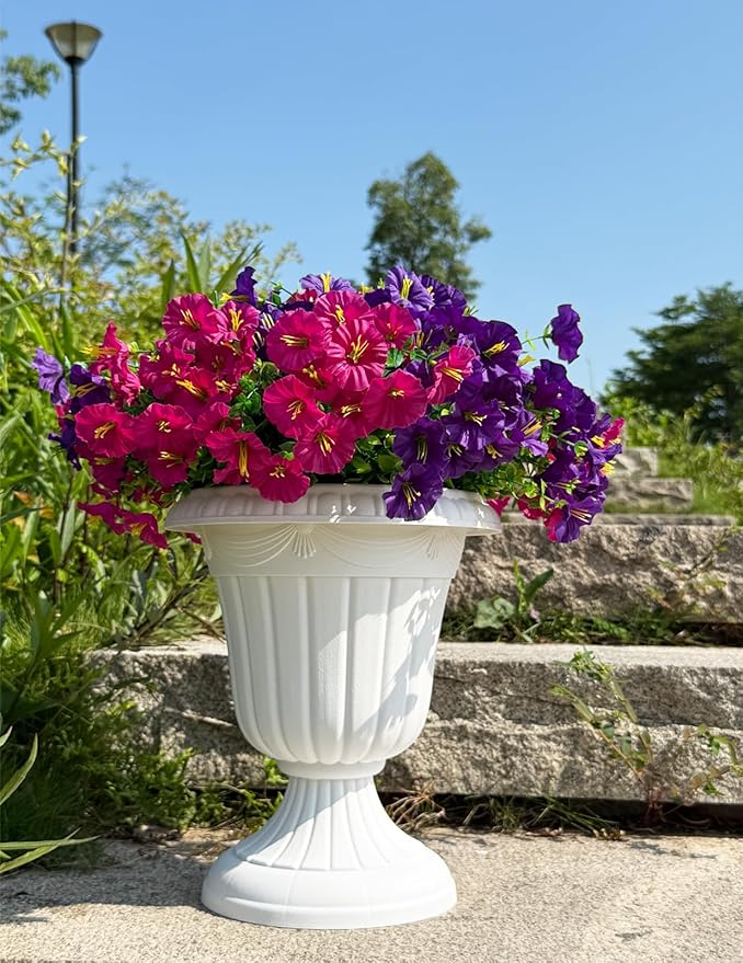 10 Bundles Artificial Flowers for Outdoor,UV Resistant Fake Petunia Flowers,Faux Plants for Outside Hanging Planters,Artificial Plants for Indoor Porch Garden Home Wedding Decor(Fuchsia,Purple)