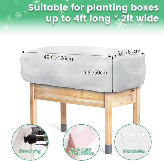 Plant Covers Freeze Protection, 2 Pack 4.1 x 2 x 1.6 ft Rectangular Raised Garden Bed Cover with Drawstring, 2.47oz/yd² Large Garden Box Frost Blankets Reusable Frost Cloth for Winter Outdoor Plants