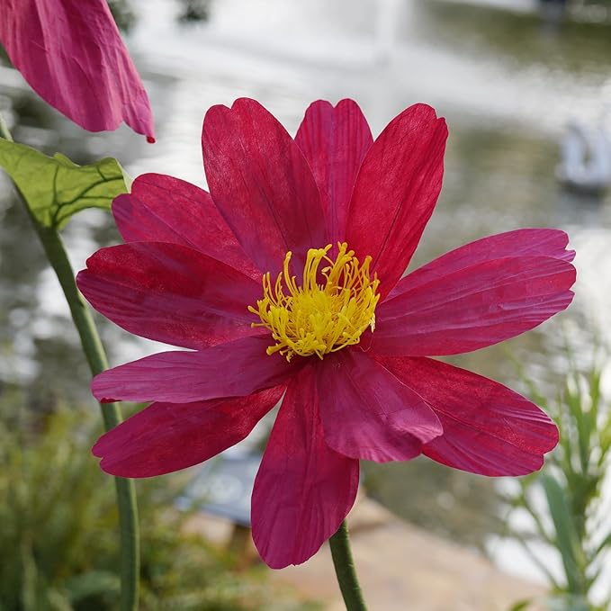 Artificial Giant Flowers for Decoration,Large Paper Daisies Flowers with Stems and Stands Base,Big Flower Decor for Wedding Birthday Party Garden, Party Banquet Background Decor (red)