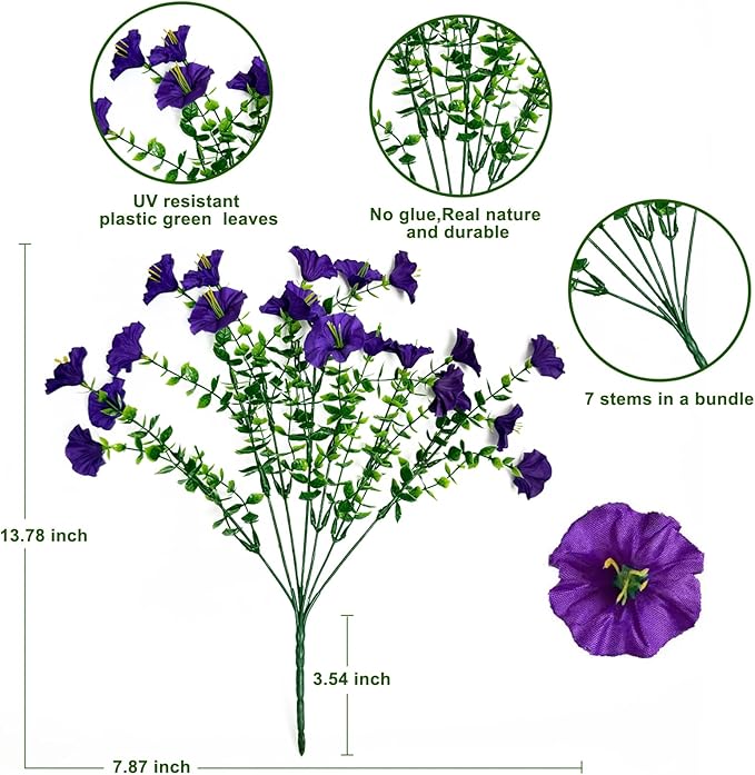 10 Bundles Artificial Flowers for Outdoor,UV Resistant Fake Petunia Flowers,Faux Plants for Outside Hanging Planters,Artificial Plants for Indoor Porch Garden Home Wedding Decor(Fuchsia,Purple)