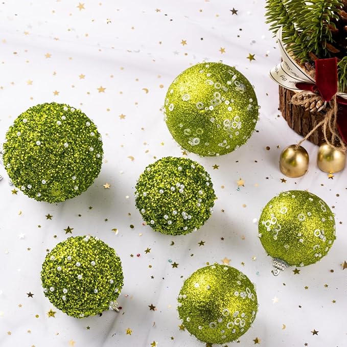 12CT Christmas Ball Ornaments, Green Christmas Ball Decorations Shatterproof Plastic Hanging Pearl Balls for Holiday Party(70mm/2.76")