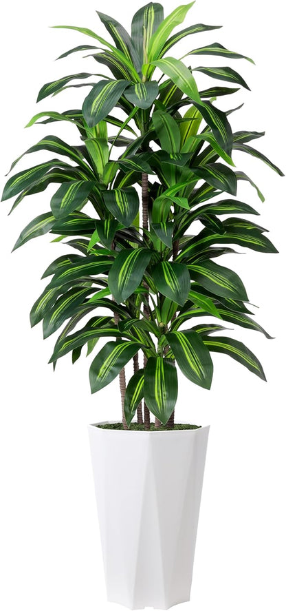 Artificial Dracaena Plant Indoor 5FT Fake Tree with White Diamond Planter Faux Yucca Tall Fake Floor Plant in Pot Artificial Trees for Home Office Living Room Decor Indoor