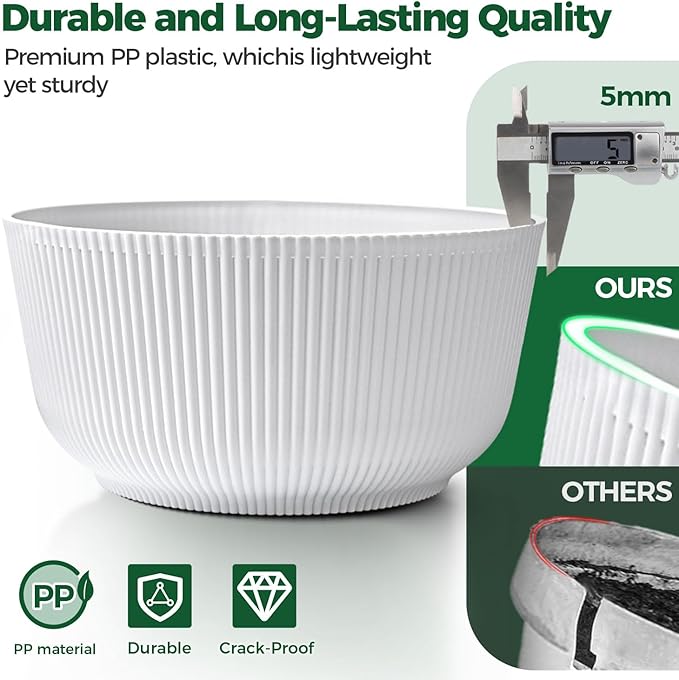 T4U 8 Inch Self Watering Pots for Indoor Plants, 2 Pack Plant Pots, Durable Plastic Self Watering Planter for Indoor Plants (2 Pack, 8", White)