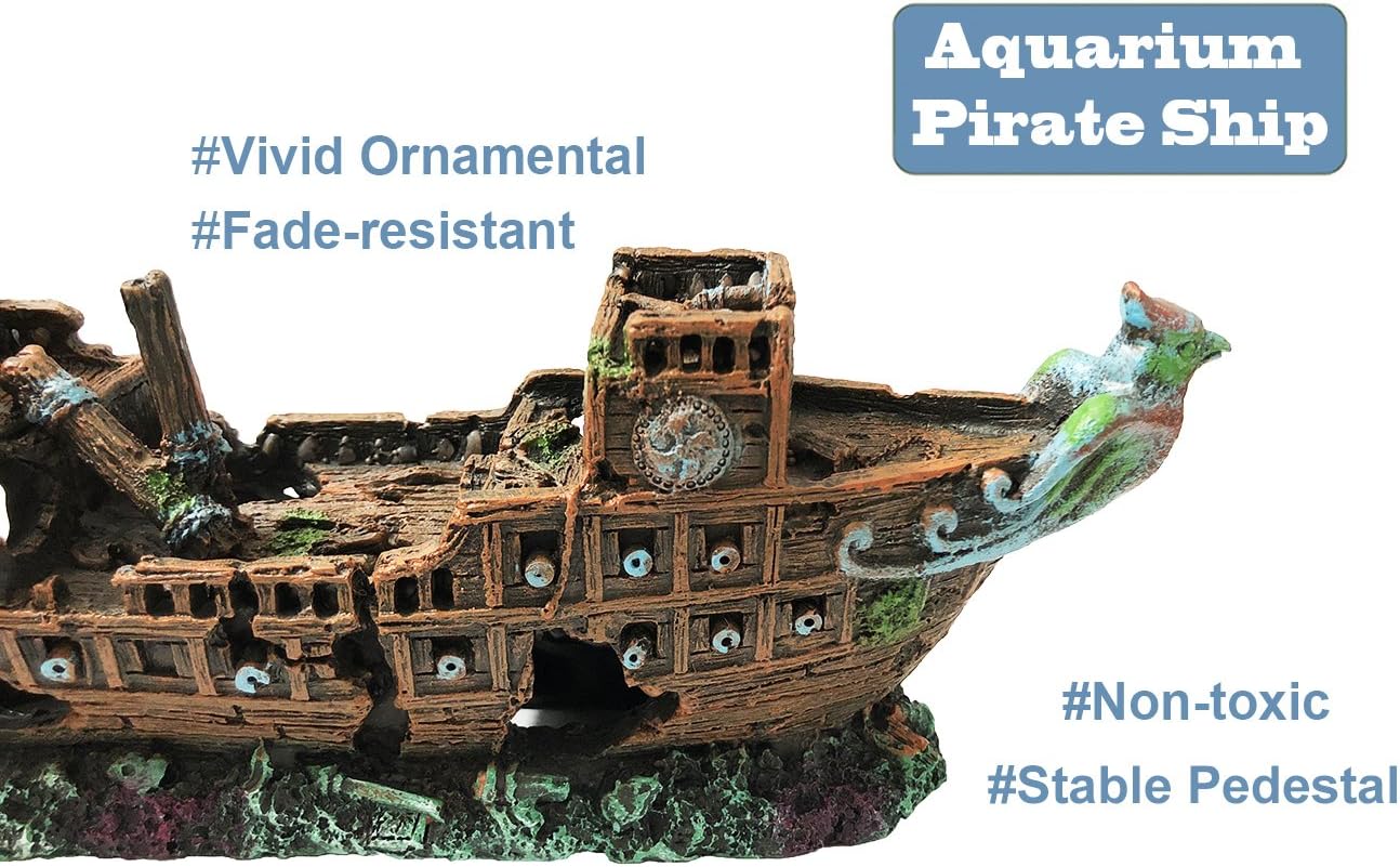 SLOCME Aquarium Pirate Ship Decorations Fish Tank Ornaments - Resin Material Shipwreck Decorations, Eco-Friendly for Freshwater Saltwater Aquarium Sunken Ship Accessories