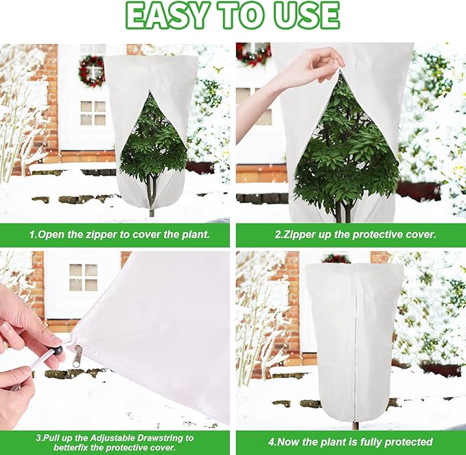 2 Pack 43"x32" Winter Plant Cover Freeze Protection, 3 oz/yd² Warm Shrub Covers with Zipper Drawstring, Frost Cloth Blankets for Fruit Tree Potted Plants Garden Cold Weather Protector