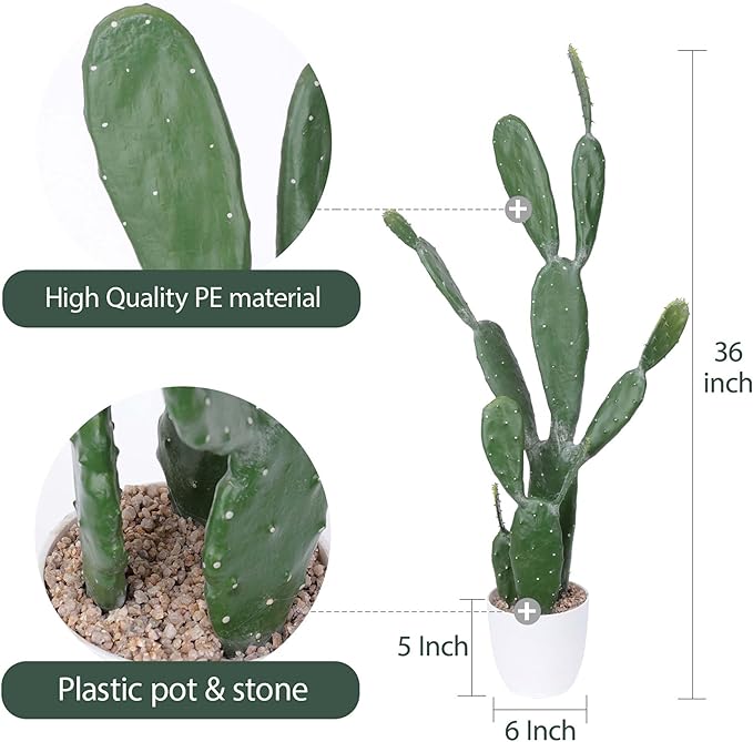 35Inch Artificial Cactus Faux Cacti Fake Cactus Saguaro Potted Plants for Indoor Outdoor Home Offices Store Decoration