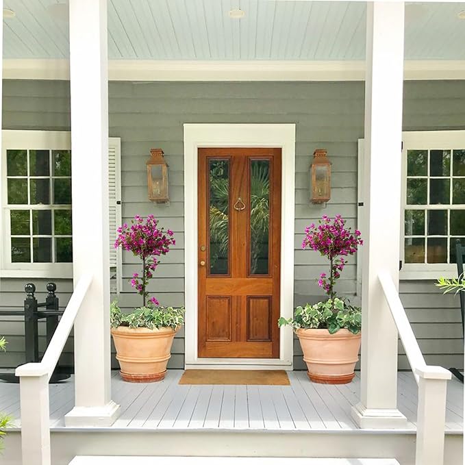 MGWILL 4FT Artificial Bougainvillea Tree, Set of 2 Faux Silk Floral Blooming Tree with Ground Spike, Decorative Topiary Plant, Fake Flowers Plants for Indoor Outdoor Porch Decor