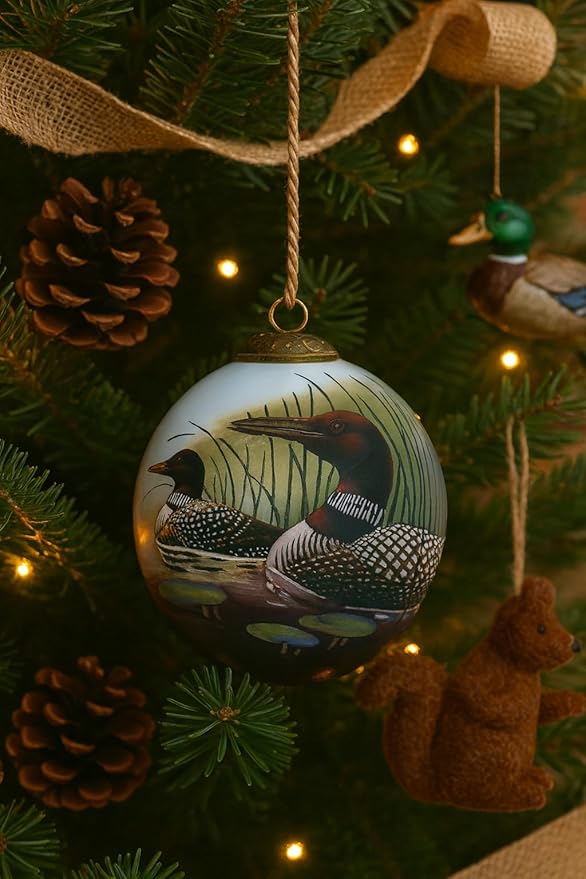 Loon Christmas Ornament – Hand-Painted Glass Loon Ornament for Christmas Tree – Wildlife Holiday Ornament with Common Loon Design – Nature Ornament for Bird Lovers