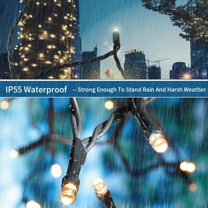 Christmas String Lights End-to-End Plug 8 Modes 108FT 300 LED IP55 Outdoor Waterproof UL Certificated Indoor Fairy Lights Garden Patio Wedding Christma Trees Parties Decoration Warm White