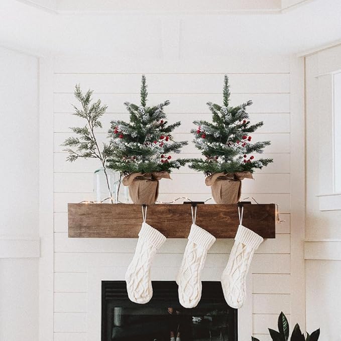 24 Inch 2 FT Pre-lit Snowy Mini Christmas Tree, DECSPAS Small Tabletop Flocked Christmas Tree with 20 LED Lights Red Berries Pine Cones and Cloth Bag Base Xmas Decorations for Holiday Party (Color B)