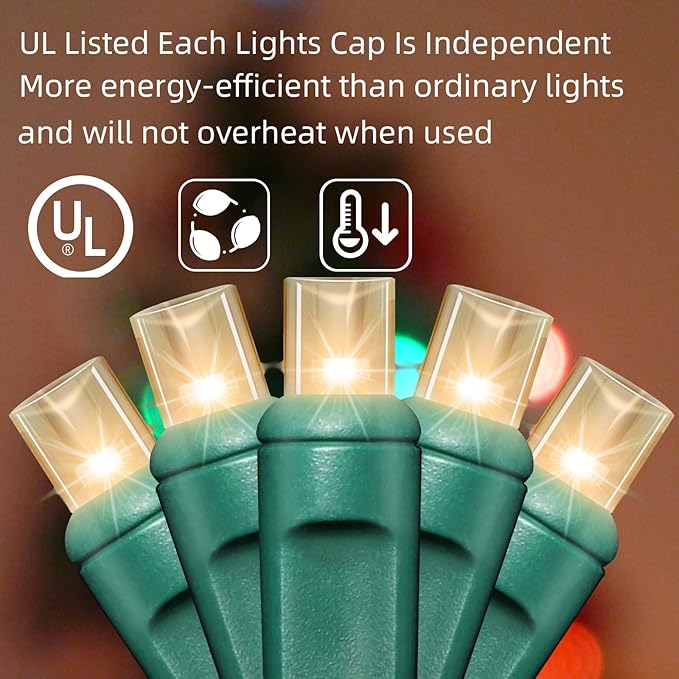 LAMPHOME 1200LED (24pk of 50L) String Lights, LED Christmas Lights, 6" SPACING,Green Wire,Warm White