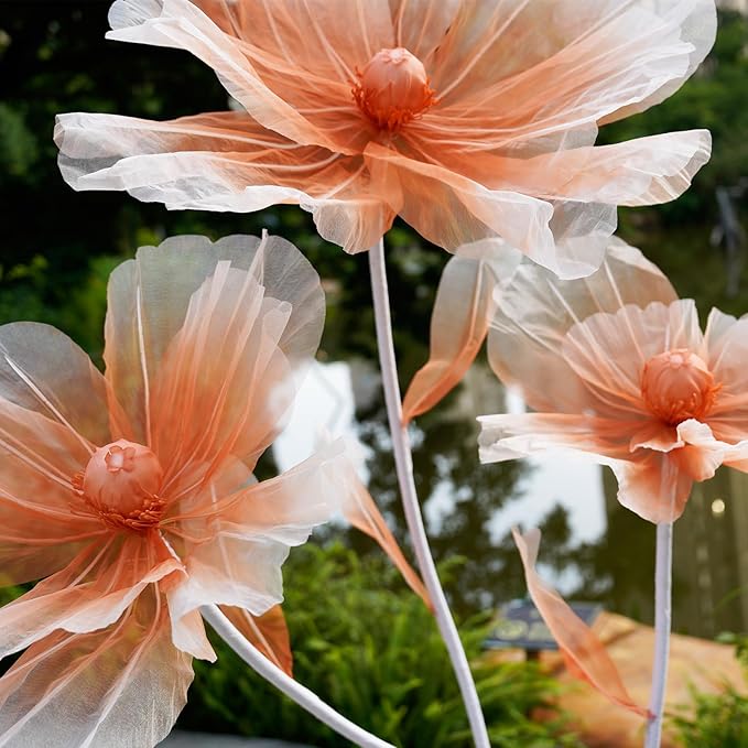 Giant Flowers for Decoration,66.9" Tall Floor Standing Life Size Silk Flower Decor - 3 Large Artificial Flowers with Stand for Wedding Reception,Party Banquet Background,Home Decor