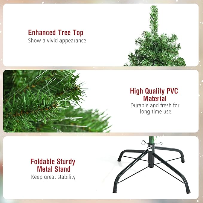 Happygrill 6FT Fiber Optic Christmas Tree, Artificial Spruce Tree Pre-lit Green Xmas Tree with Metal Stand, 617 Branch Tips, Full Tree for Holiday Decoration