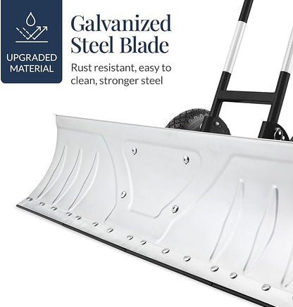 Best Choice Products 36in Galvanized Blade Heavy-Duty 2-Wheel Snow Pusher Hand Plow for Snow Removal w/Wheels, Adjustable Handle, Blade Angle - Silver
