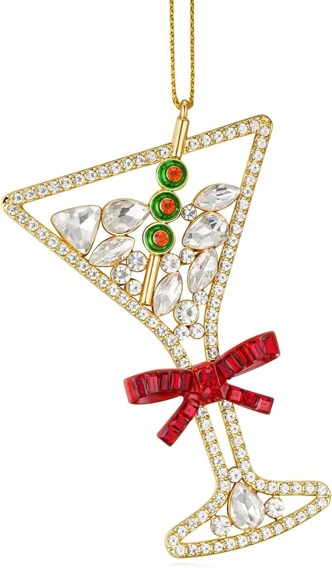 2025 Christmas Martini Ornaments, Martini Ornament for Christmas Tree, Hanging Christmas Decoration Gifts for Sisters Mom Grandparent Women Men (Gold)