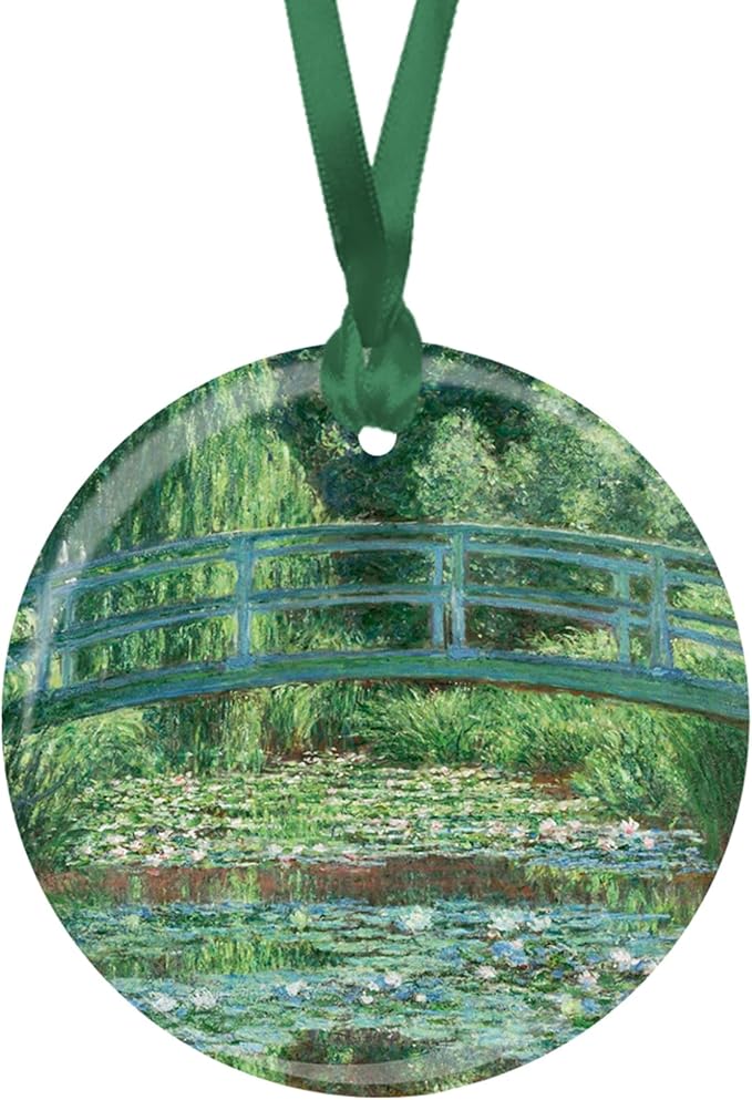 Christmas Tree Ornament, Porcelain Monet Japanese Footbridge fine Art Keepsake Ornament by RainCaper