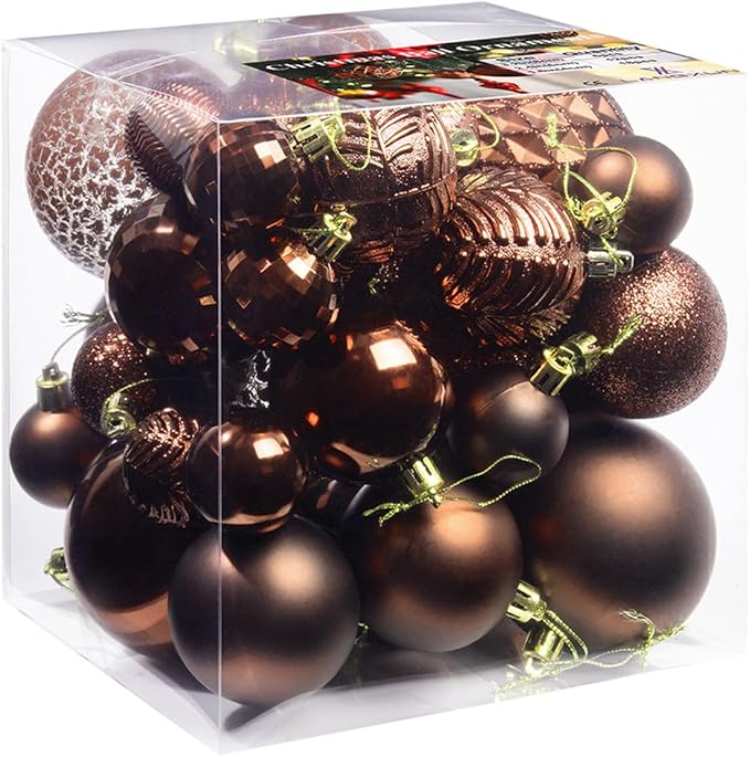 LANGXUN 36pcs Brown Christmas Tree Decorations Balls, Bolas De Navidad, 2025 Christmas Decor, Indoor Outdoor Shatterproof Christmas Ornaments, Xmars Party Wedding Suppiles