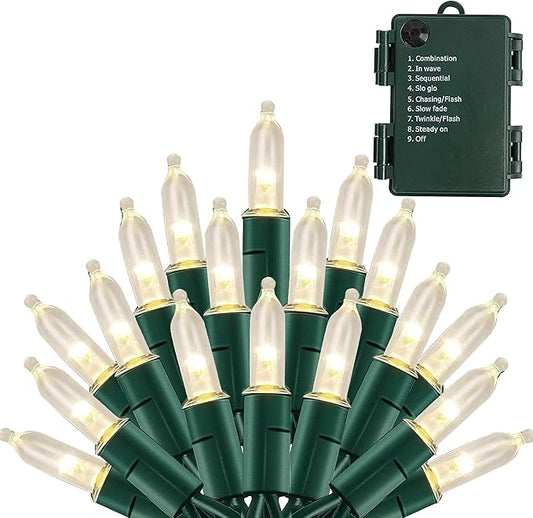 NEROSUN Battery Operated Christmas Lights, 50 LED 16FT Waterproof String Christmas Tree Lights with 8 Modes, Xmas Decorations for Indoor Outdoor Yard Wedding Home Decor, Warm White