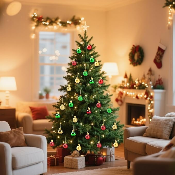 36Pcs Mini Shatterproof Christmas Balls, 3cm/1.18inch Mini Christmas Baubles Red Green Gold Plastic Ball Ornament for Christmas Tree Ornaments Party Decoration (Red and Green and Gold)