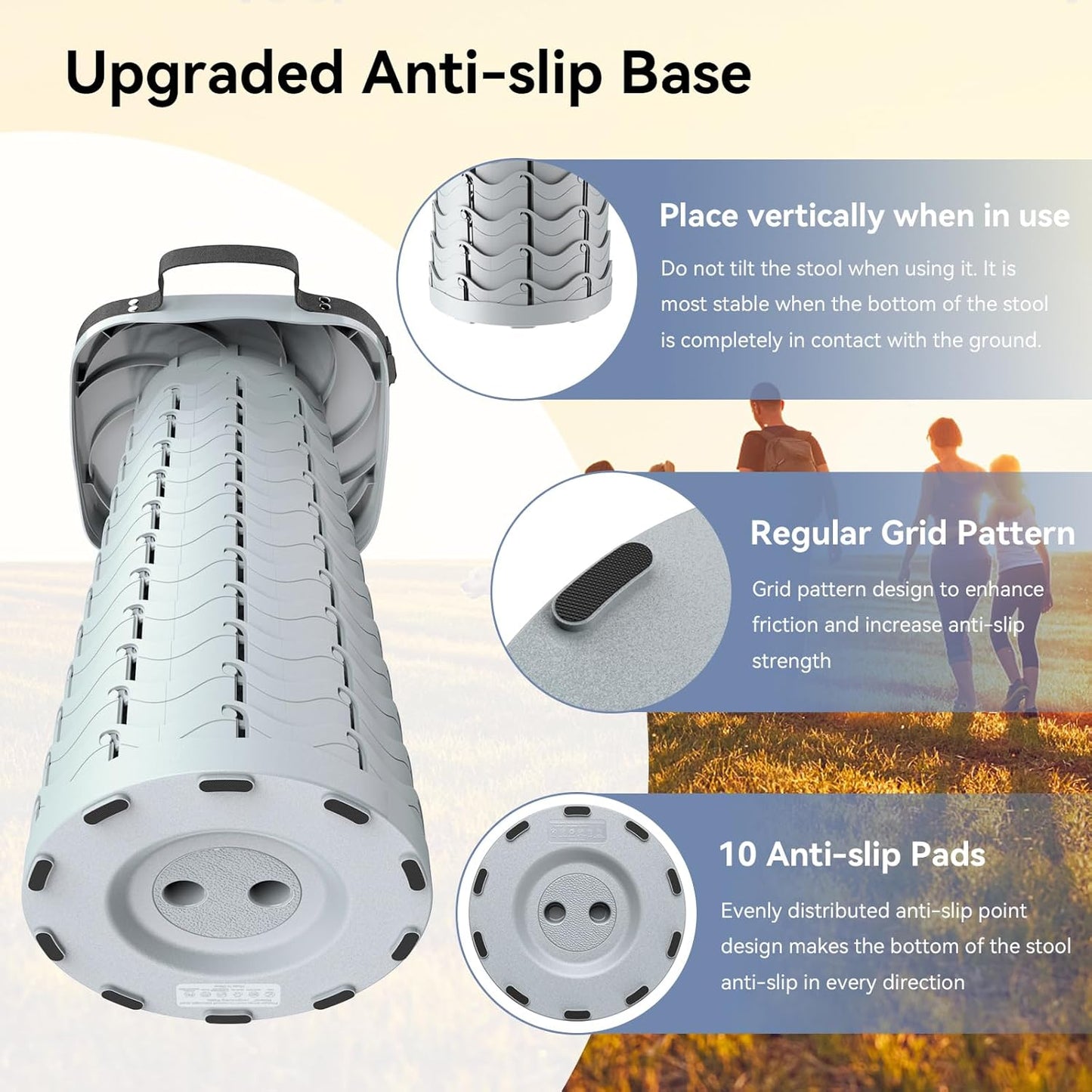 Upgraded Collapsible Stool, Portable Folding Stool, Telescoping Camping Stool with Max Load Capacity 485lbs, Square Retractable Seat for Camping Gardening Fishing Hiking BBQ [Cyan]