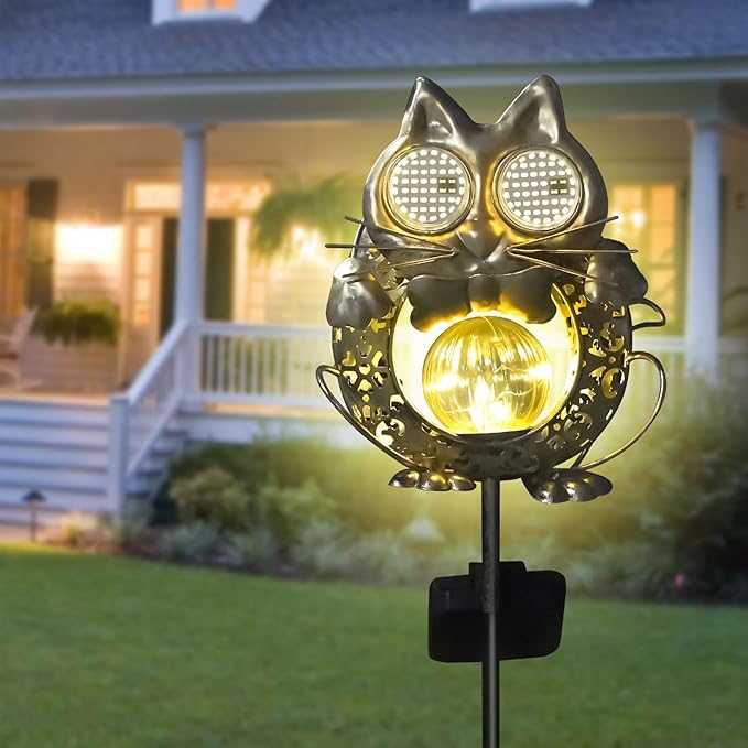 Solar Lights Outdoor Decor, Solar Cat Yard Decorations Outdoor, Garden Decorative, IP65 Waterproof, Gifts for Women Mom, for Yard Patio Lawn Pathway Landscape