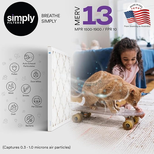 Simply 21x21x1 Air Filter, Merv 8, 6 Pack, For Home AC Furnace & HVAC (Actual Size: 20.75"x20.75"x0.75") DUST, Pet, & Allergy Control