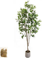 Artificial Fake Ficus Tree 6FT Tall 1Pack with White Planter & Free Moss, Artificial Plants Indoor, Artificial Trees for Home Decor Indoor, Faux Ficus Tree