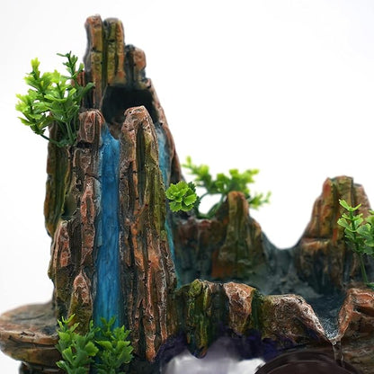 Stone Fountain Indoor Water Fountains Tabletop Waterfall Fountains Relaxing Landscape Atomizing Humidifier with Rockery Plants LED Light for Home Office Bedroom (B)