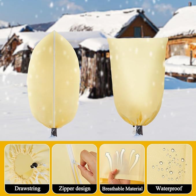 3 Pack Winter Plant Covers Freeze Protection, Thicker Frost Cloths Tree Covers with Zipper & Adjustable Drawstring, Antifreeze Protective Cover for Garden Shrub Plants, 47.2” x 70.8”
