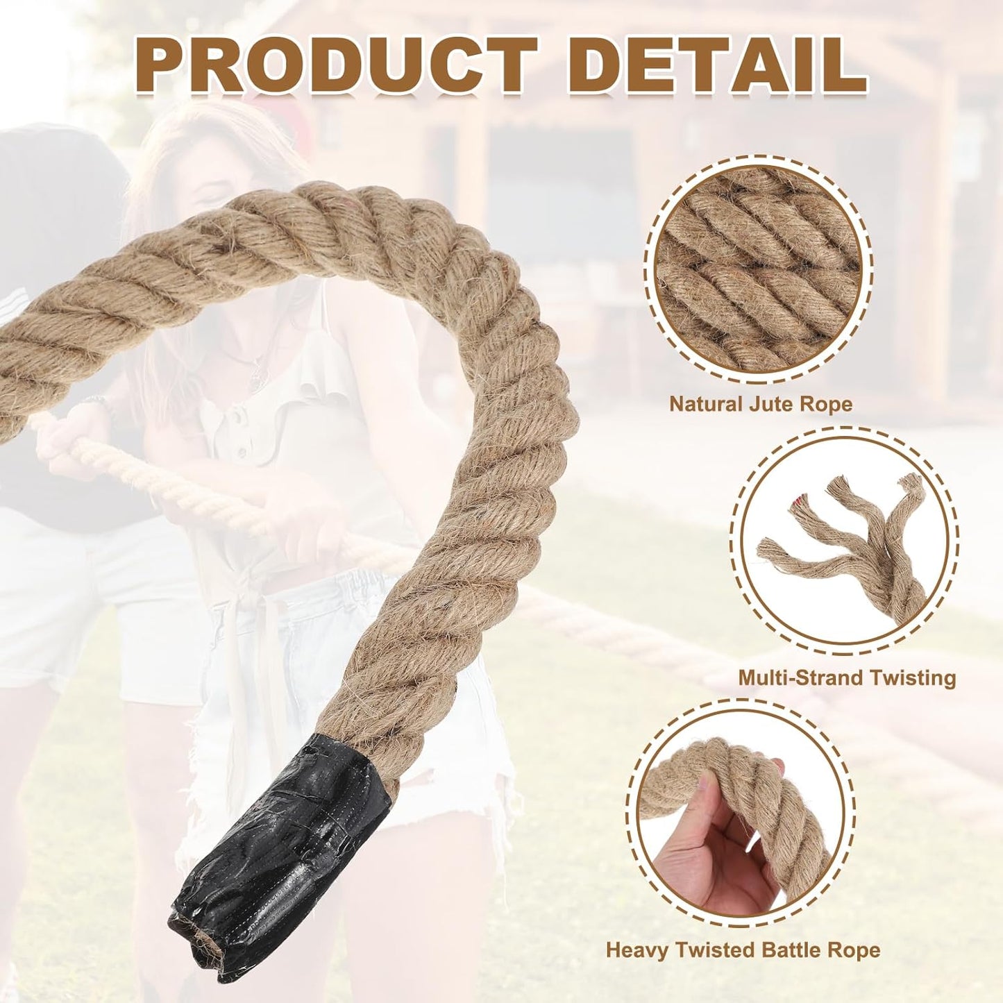 MECCANIXITY Jute Rope 0.5 Inch x 20ft, Thick Twine Rope Ropes Braided Jute Twine Natural Brown Burlap Cord String Heavy Twisted with Tape for Decorative Crafts Railing Swing Tug of War