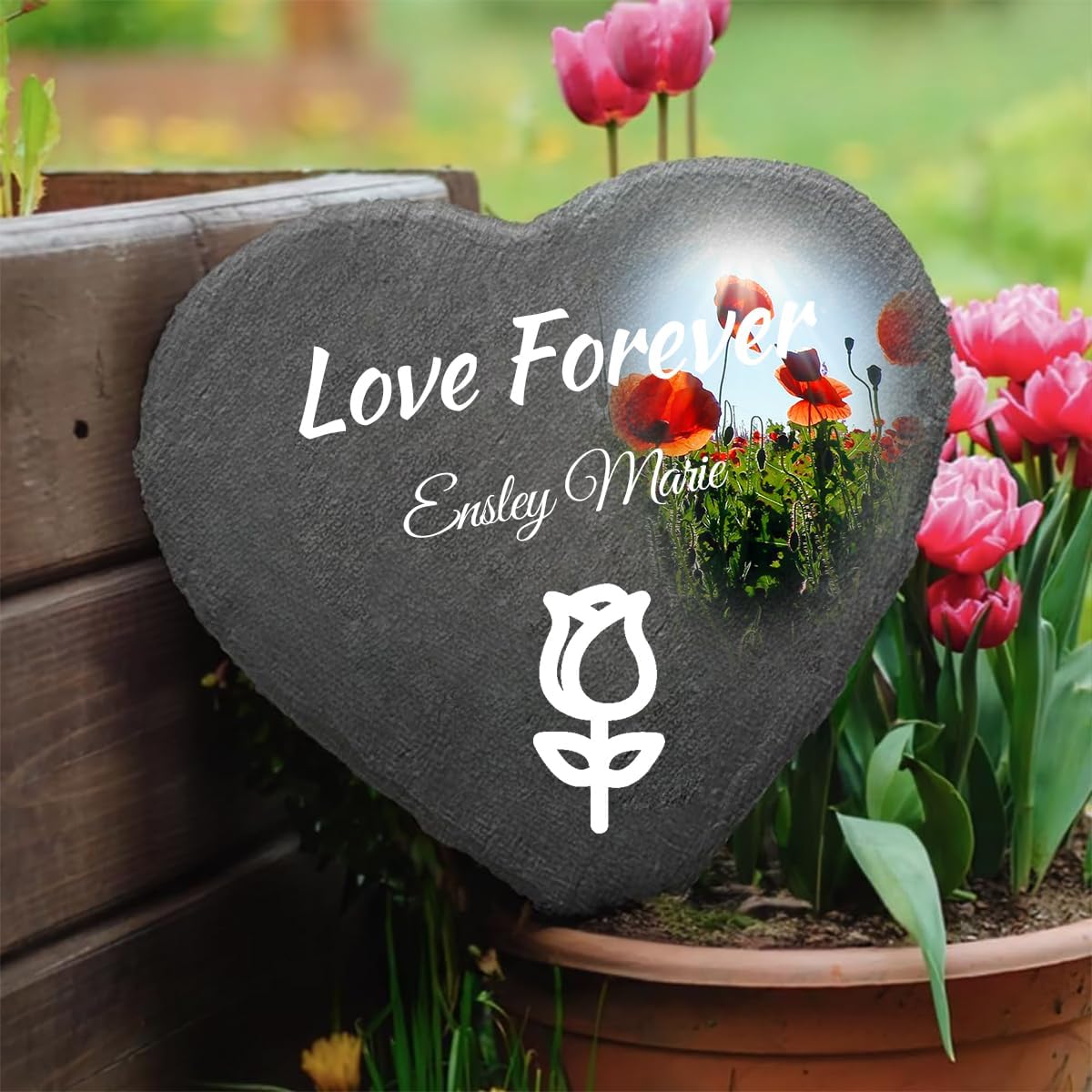 Custom Photo Garden Stones Personalize with Any Message and Pattern, Desgin Heart Shaped Memorial Stones Welcome Stones 6x6 for Housewarming,Memorial Gifts and Special Day Gifts