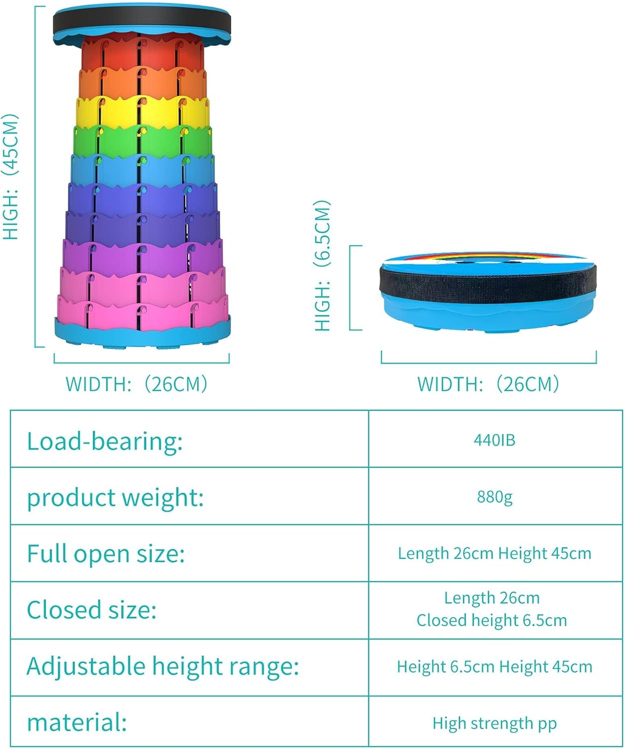 ALEVMOOM Portable Collapsible Stool Retractable Folding Telescoping Stool for Adults Sturdy Capacity 440lbs Foldable Camping Stool for Outdoor Hiking Garden BBQ