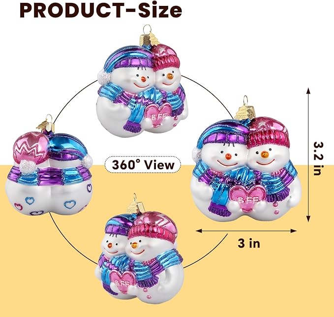 Snowman Christmas Tree Ornaments,Hand-Blown Glass Ornaments for Tree, Friendship Snowman Collection Hanging Ornaments, Christmas Decorations for Holiday Birthday Party Daily Home Gifts