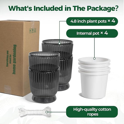 T4U 4.8 Inch Self Watering Plant Pot, 4 Pack Self Watering Pots, Self Watering Planter with Reservoir, Small Self Watering Pots for Indoor Plants, African Violets (4 Pack 4.8", Translucent Gray)