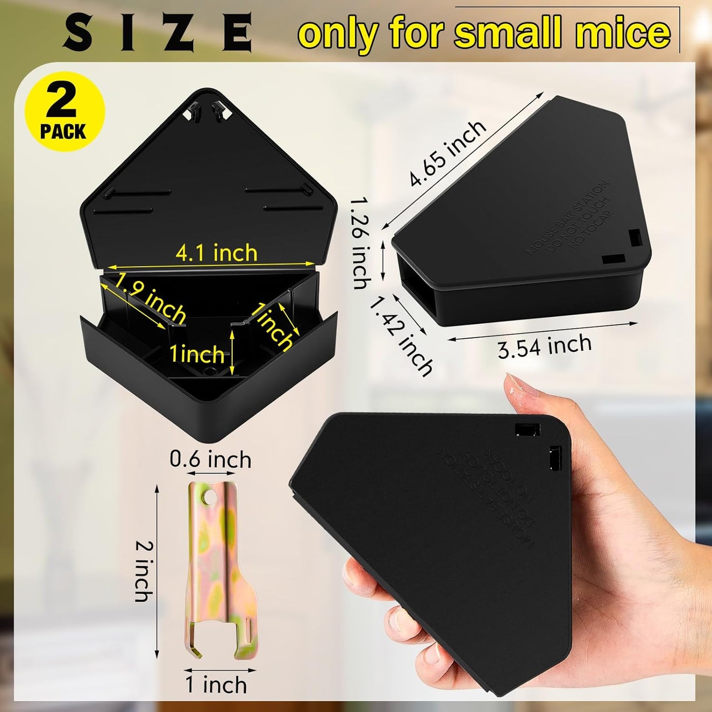 Qualirey 2 Pcs Mice Station with Key Triangle Bait Station Reusable Rodent Trap Bait Box, Keeps Children and Pets Safe Indoor & Outdoor, Bait Not Included, Suitable for Small Mice (Black)