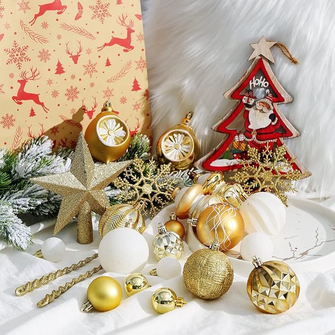 XmasExp 99-Pack Christmas Ball Ornaments Assorted Shatterproof Christmas Tree Decorations with Hand-held Gift Package for Xmas Tree,Home,Party(Gold)