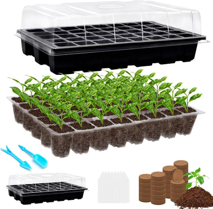 Halatool 2 Pack 80 Cells Seed Starter Trays with 80 PCS Coco Pellets, Black Seedling Starter Kit for Seedlings, Organic Seed Starting Soil Pods for Plant Germination, Planting Vegetables Flowers Seeds