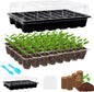 Halatool 2 Pack 80 Cells Seed Starter Trays with 80 PCS Coco Pellets, Black Seedling Starter Kit for Seedlings, Organic Seed Starting Soil Pods for Plant Germination, Planting Vegetables Flowers Seeds