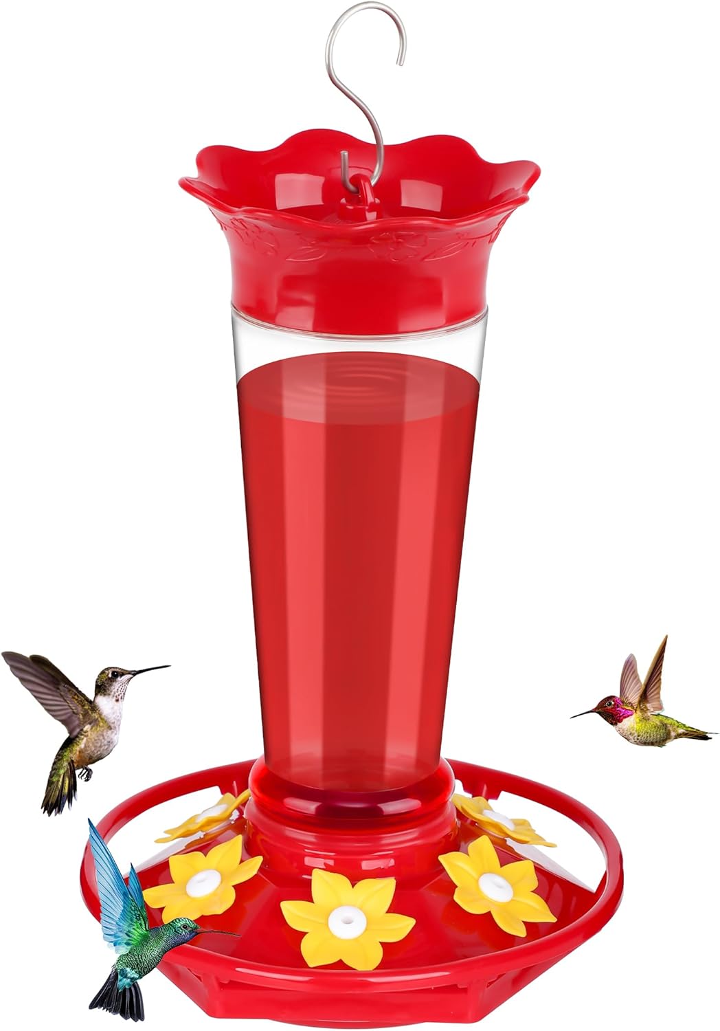 FEED GARDEN 10 OZ Hummingbird Feeders for Outdoors Hanging Ant and Bee Proof, Plastic Humming Birds Feeders for Outside with 5 Feeding Ports, Red Hanging Mount Hummingbird Feeder Easy Clean